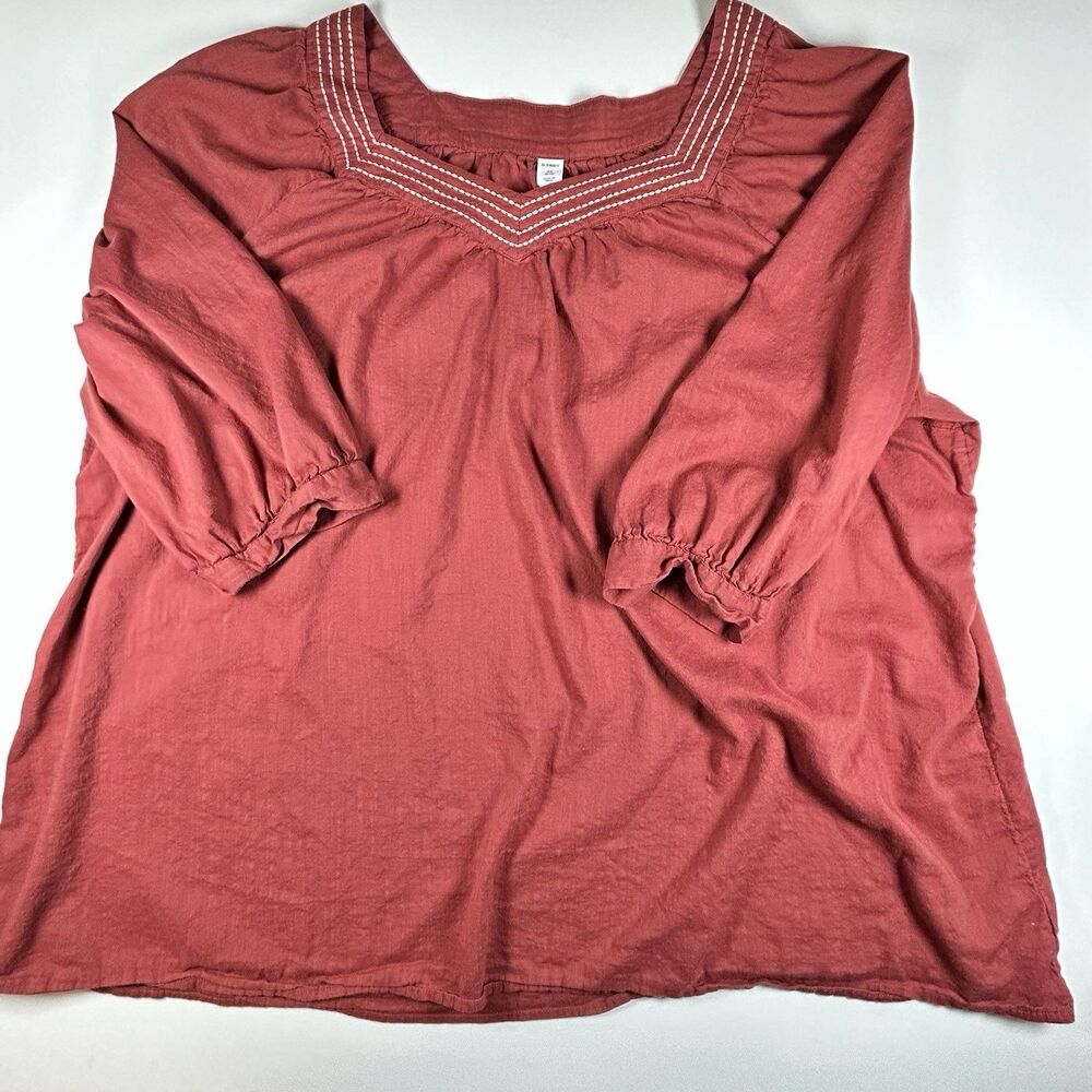 Old Navy Boho Shirt Top Blouse 4X Red Sumac Square Neck Embroidered - Picture 8 of 10